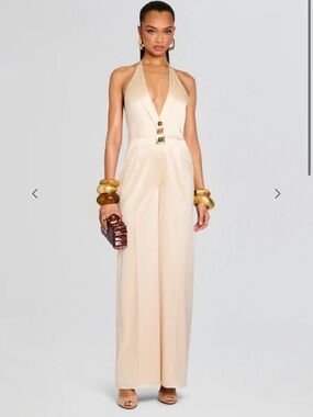 NWT Retrofete Cream Halter Wide-Leg Jumpsuit